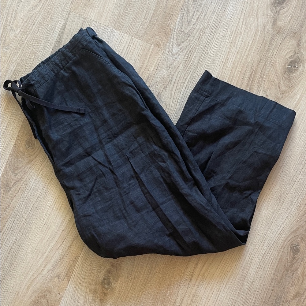 Kate Hill Casual 100% Linen Pants Black Size Large